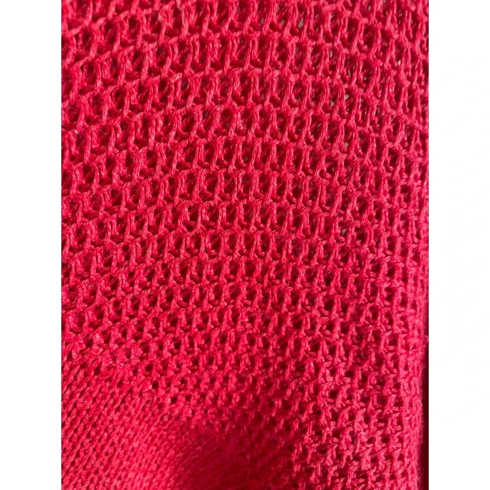 Chicos Knit cherry‎ Red Open Front Cardigan Sweater textured Size XL career
